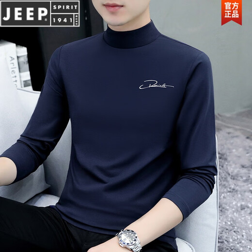 JEEP SPIRIT男士长袖T恤印花半高领男装打底衫弹力修身休闲男式T恤上衣内搭 C6187碳灰 M