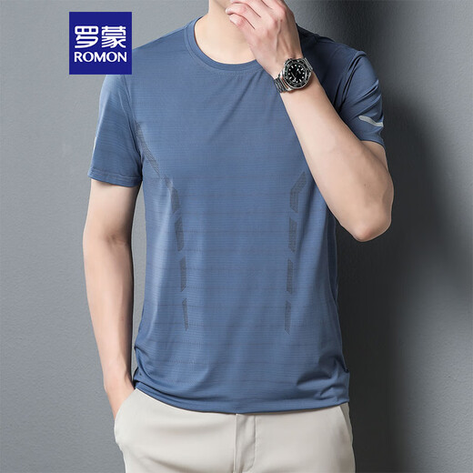 Romon kurzärmeligte T-Shirt für Männer im Sommer loser lässtes Eisbasis Hemd Schnell trockene Kleidung Dad Outfit Yk03 Grey Blue XL