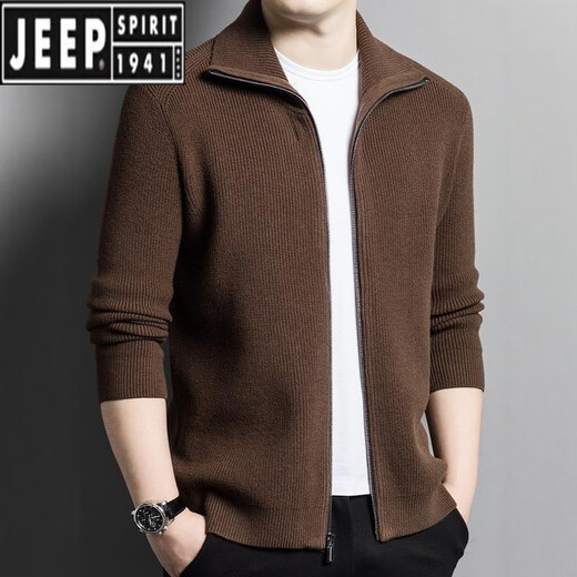 Jeep Spirit Chaqueta de cárdigán de punto para hombres Autumn y de invierno suéter de solapa mediana de espesor chino y británico sétero de cremallera completa gris oscuro 3xl [170-190]