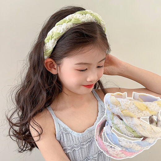 XPEL children's hairband girls non-stretching wide-brimmed hair bundle 2025 new anti-slip headband women's headband hairpin female lace twist hairband - grass green 1 pack