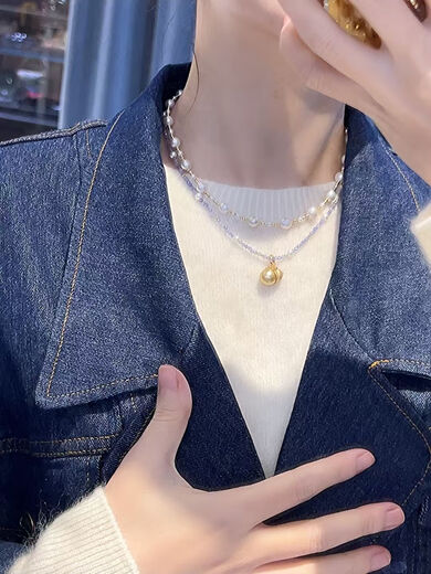 Fujiusong Pearl 4-5mm Freshwater Domestic AK18K Gold Tanzanite Star Necklace Bubble Gum Pearl Necklace