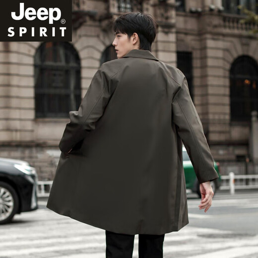 JEEP SPIRIT风衣男中长款外套2025新款春秋季过膝克苏鲁文职行政商务休闲大衣 黑色 M 100-120斤
