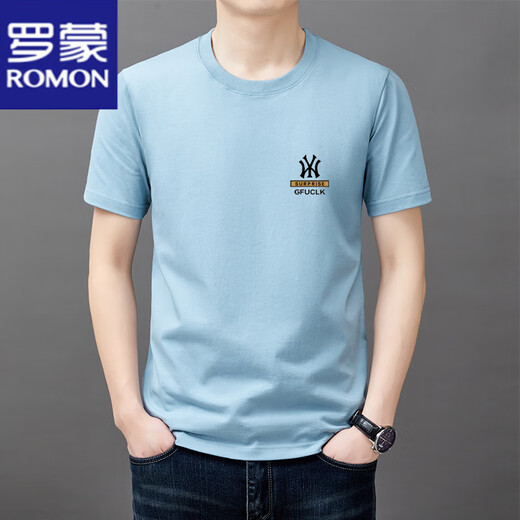 Kurzärmlige T-Shirt von Romon Herren Hälfte der runden Hals halbärmelte Top 2025 Sommer dünn lässiger und modisches cooles T-Shirt-Männer-Kurzärmely YW9929 Gray M 165 suggeriert 90-120jin [Jin gleich 0,5 kg]