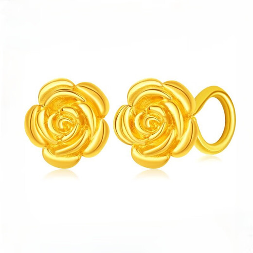 GRAYCEWODY Old Phoenix 999 Gold Rose Earrings Earrings Women's Jewelry for Girlfriends and Wife Holiday Gifts Rose-Curved Hook Earrings Old Phoenix Gold Store Style 0.75g