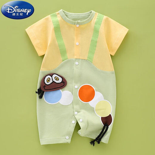 Disney Baby Summer Onesie Dünne Babykleidung Sommerkleidung Neugeborene Kurzärmel-Haute-Kleidung kriechende Kleidung für den Sommer mit atmungsaktivem grünen Riemen mit kurzärztem Einzel Stück 73 cm Größe