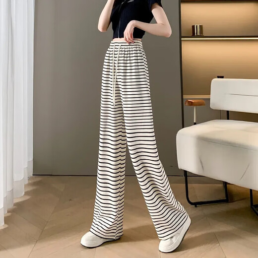 Hose mit weiten Hose faul im Stil von Trends und vielseitigem Frauen mit hoher Taille Zebra Schwarz-Weiß-Freizeithose Zebra Schwarz-Weiß-Streifenhose-weiße Eingröße (Empfohlen 90-140 Jin [Jin gleich 0,5 kg]))