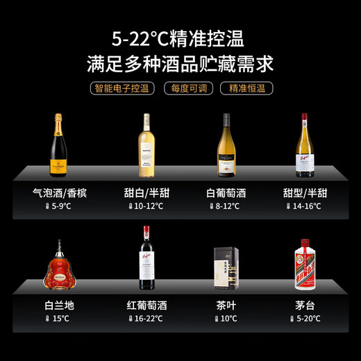 Candor Wine Cabinet JC-190E Red Wine/Cigar/Beverage/Tea Constant Temperature Refrigeration and Preservation Cabinet Cup Rack Style 58 Bottles