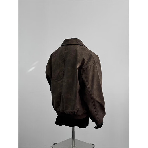 POUM American retro trendy brand PU leather jacket men's spring and autumn trendy high street motorcycle wear hip-hop jacket jacket SY-Y1029 Brown L