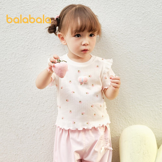 Balabala baby short-sleeved t-shirt baby girls top 2025 new summer dress sweet, exquisite, western style and comfortable white tone 00311 120