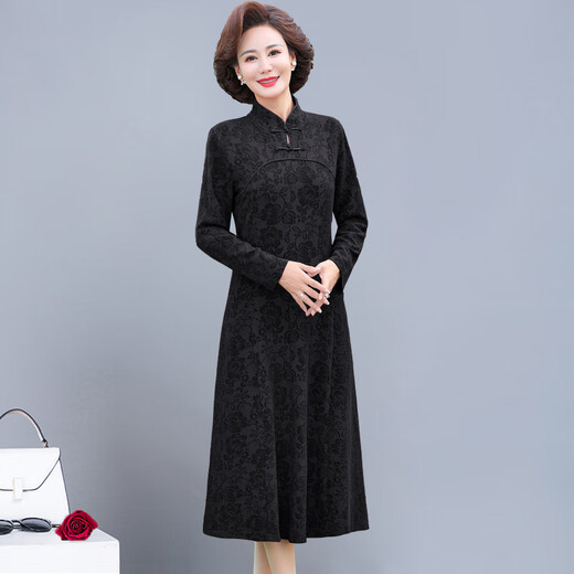 Die festlichen Kleider, die von Kaafuuyaa-Tochter engagierter Sohn verheiratetes Mutter, Winterkleid, alte Schwiegermutter, Temperamentflagge 9197 Black plus Samt 5xL, empfohlen, 150-165 Jin [Jin entspricht 0,5 kg]