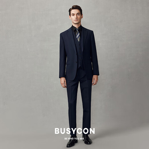 BUSYCON High-End Suit Suit Business Casual Suit Men's Groom Wedding Dress Wedding Professional Wear Formal Three-piece Set Navy Blue (Top + Pants) High Quality L 50 Reference Weight 135-145 Jin Jin equals 0.5 kg