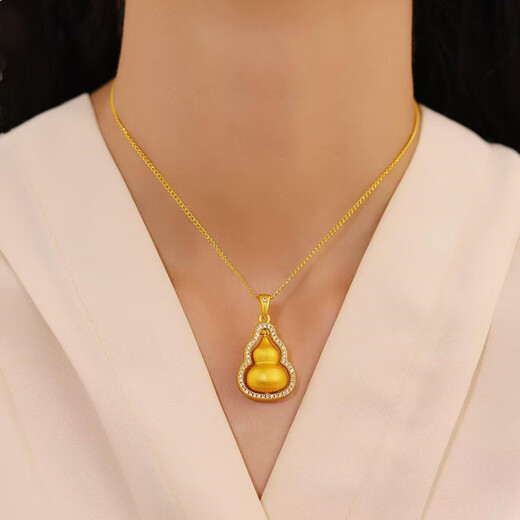 Chipan 18K gold necklace double gourd pendant for women with diamond double-sided Fulu turning point diamond vajra pestle for girlfriend single gourd pendant + necklace