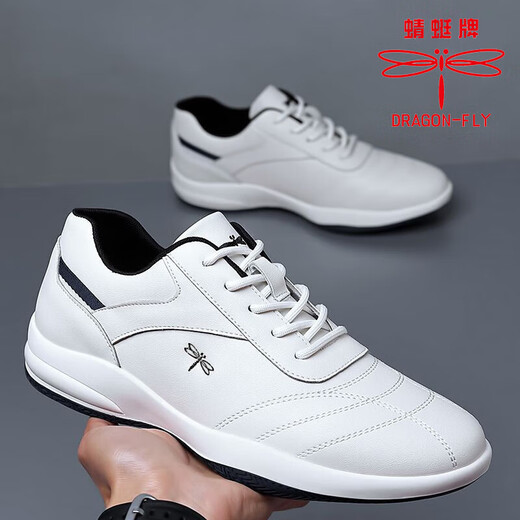 Dragonfly Brand Herrenschuhe neue vielseitige Herren Lederschuhe Sport und lässige Kuhpferdsschuhe Koreanische Kleidung-resistente weiche Softweiche Running-Schuhe Männer 9877 Weiße innere Höhe erhöhen 39 39