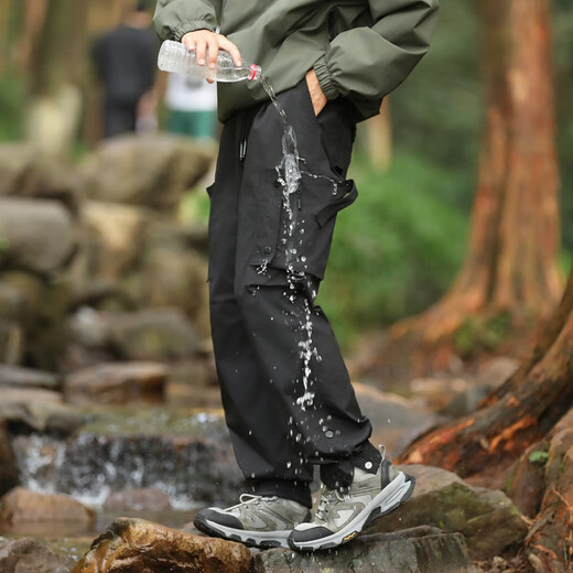 Homlean登山潮牌休闲裤男春夏户外骑行工装宽松束脚长裤子HT05黑色XL