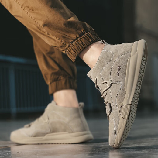 Jeep men's shoes 2025 new spring high-top shoes for men's sports warm casual shoes for men's leather Martin boots sand color (recommended by the store manager) 38 [Recommended to take a small size]