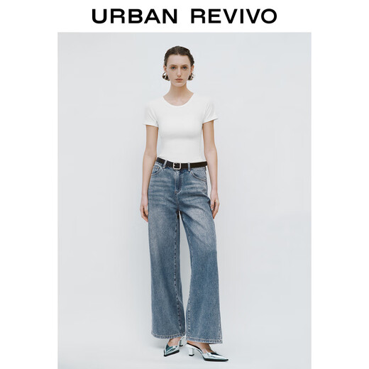 Ur chinois Spring's printemps 2025 Nouveau pantalon de la ceinture lavée vintage des jambes lavées en jean UWM850070 bleu 26