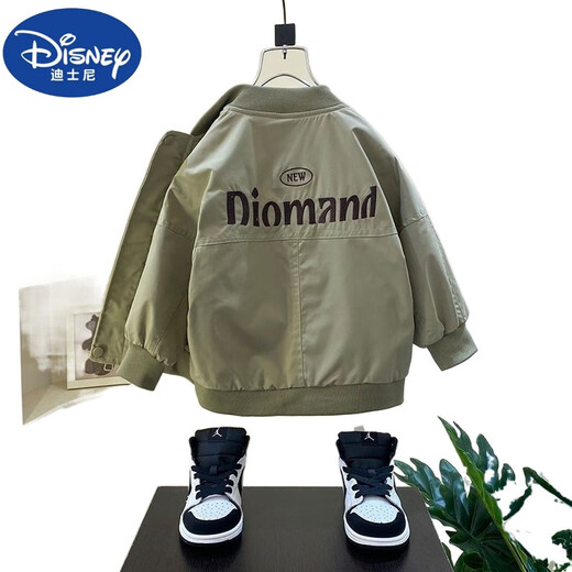 Disney (Disney) Boys Baseball Jacke 2025 Neue modische Jungen Frühling und Herbstjacke mittelgroß und großer Kinder Herbst Dünne Stil Handsome Khaki Heavy Industry Sticked Jacket 130