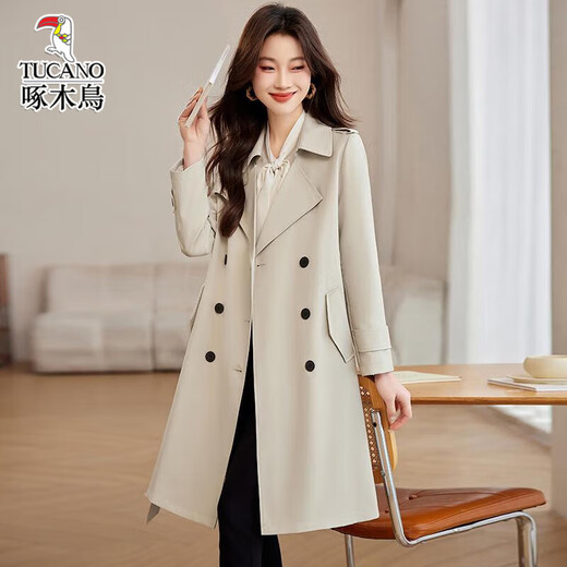 Woodpecker Encore Red High-end Medium-Length Trench Coat Women's 2025 Spring and Autumn New Temperature Slimming British Style Coat Encore Red L Recommended 110-120Jin [Jin equals 0.5 kg]