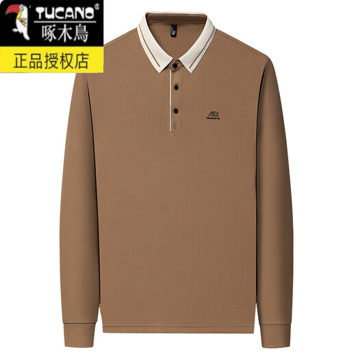 啄木鸟男士长袖t恤2025春秋薄款中年爸爸翻领POLO打底衫秋装上衣 16823浅绿 M 165【建议100-120斤】