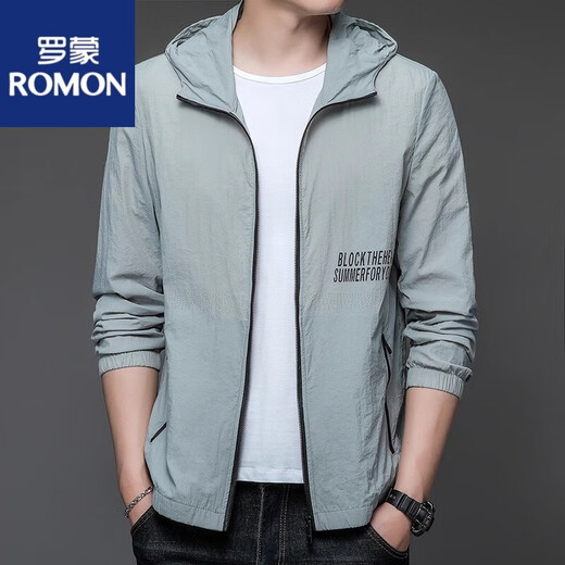Romon (Romon) 2025 Nouveaux vêtements de protection solaire pour hommes de pêche mince d'été masculin extérieur glace à capuche à capuche de protection solaire N9928 Mist Blue M 170 105-120Jin [Jin est égal à 0,5 kg]