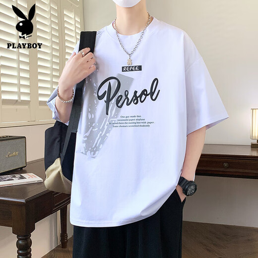 花花公子（PLAYBOY）青少年夏季新款短袖t恤男孩学生宽松帅气冰丝半袖上衣服大童男装 693米色 M 80-95斤