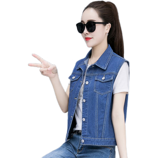 Chaleco de mujeres ximanchen vistiendo con estilo delgado 2024 primavera y otoño nueva versión coreana adelgazada con mangas top short 9857-blue xl