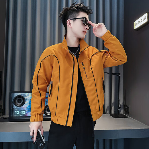 Jason's high-end thickened jacket men's spring, autumn and winter trendy brand handsome plus velvet jacket men's casual top 2025 new A343-JK204 orange (regular style) XL (125-145Jin Jin equals 0.5 kg)