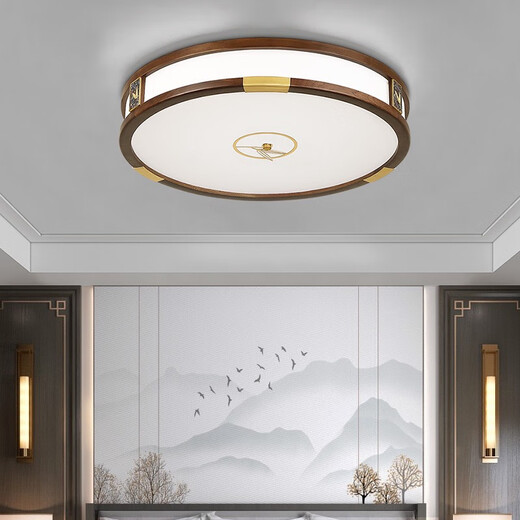 欧普照明（OPPLE）新中式吸顶灯客厅餐厅灯金丝檀木现代餐厅灯具禅意卧室 9928圆46三色