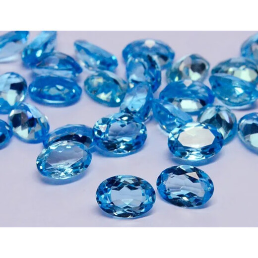 Shuque natural blue topaz Swiss blue sky blue oval water drop round ring surface bare stone completely clean DIY round 4*4