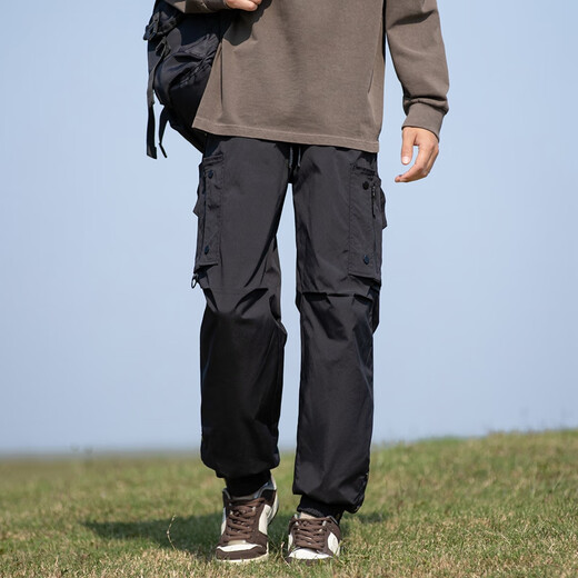 Homlean登山潮牌休闲裤男春夏户外骑行工装宽松束脚长裤子HT05黑色XL