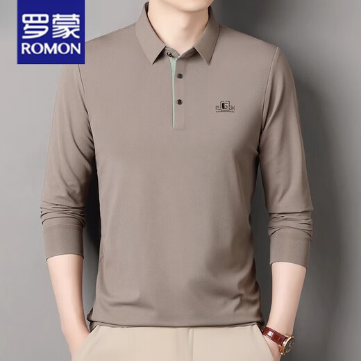 T-shirt à manches longues Romon pour hommes Couleur solide Spring and Automne régulier de t-shirt de coton pur d'âge moyen T-shirt t-shirt de base supérieure Polo Men 6625 mètres blanc 170 suggestions 115-135jin [Jin est égal à 0,5 kg] l