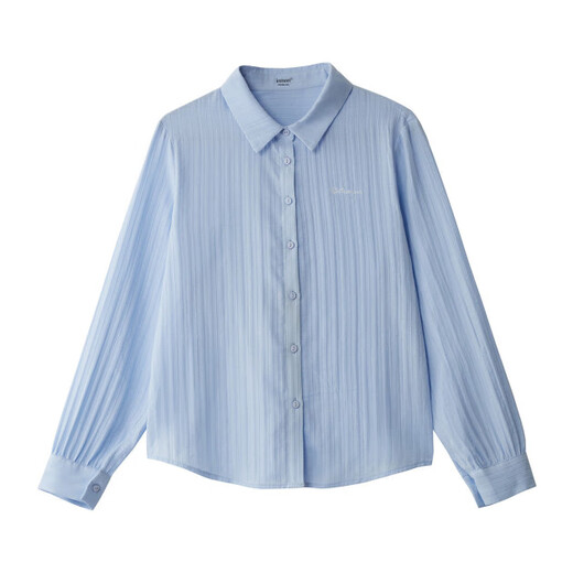 Inman Commuting Simple Embroidered Women's Long Sleeve Shirt 2026 Spring New Comfort Cotton Shirt Top Sea Salt Blue L