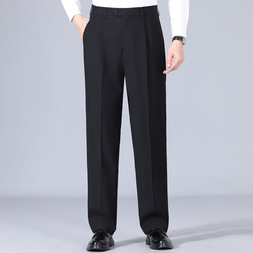 Pantalones de hombres de seda de morera de alta gama sin planchar el verano delgado de papá recto delgado delgado pantalón de doble pliegues plisados ​​de color azul oscuro (2601 doble plisado delgado) 34 [circunferencia de la cintura 2 pies 7]
