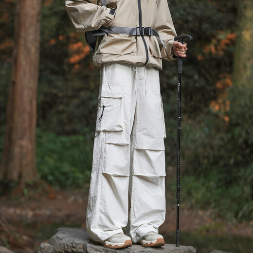 Sumpfgebiet Fallschirmjäger Ladung Hosen Herren Frühling und Sommer Dünne Falten -Wanderhosen Gerade Sport und lässige Eis Seidenhose WS701 M Weiß S
