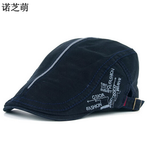 诺芝萌 刺绣字母鸭舌帽子 男女士画家帽前进帽 复古时装帽 太阳帽NC731 藏青色 均码 侧边可调节