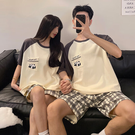 
Cat couple's new summer short-sleeved pure cotton pajamas 2025 thin cute home clothes CW#9925 M Women + Men L