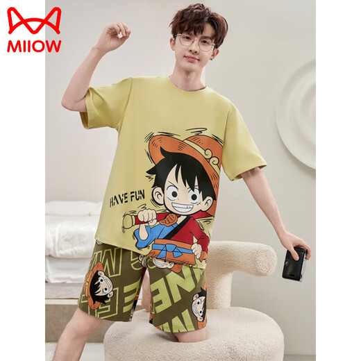 Cat Man (Miiow) großer Größe Pyjamas Herren Sommer Dünnes Kurzarm reines Baumwoll-Cartoon Teenager Student Personalisierte Herren-Heimkleidung Set Maroon DMY-6621 Katze und Maus m klein [80jin [Jin gleich 0,5 kg] -100jin [Jin gleich 0,5 kg]]