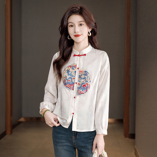 Sichuan She New Chinese Shirt 2025 Autumn New Women's Retro Contrast Color Borded Stand Collar Top