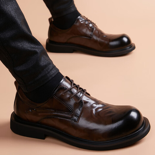 BABOCHEN large leather shoes men's genuine leather breathable business casual derby shoes British style versatile soft surface soft sole height increasing men's shoes black height increasing model 41