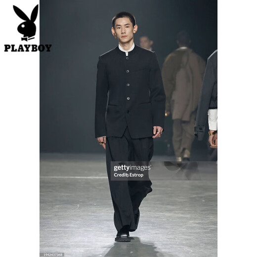 PLAYBOY (PLAYBOY) Nuevo estilo chino Zhongshan Suit Men's National Style Stand Stand Trait Jacket Men's Spring y Autumn Style Zhao Shanhe Same Chaqueta casual Black 3xl