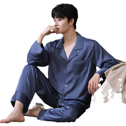 鹿好睡衣男士秋季开衫长袖冰丝男款家居服秋天凉感套装可刺绣礼物 Q9901* L