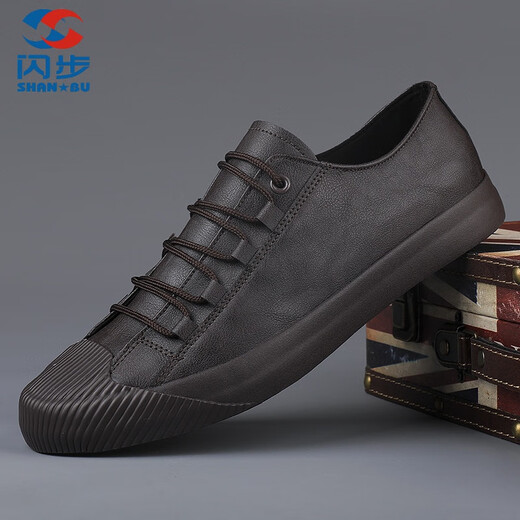 ShanBu high-end men's shoes brand one-foot lazy shoes 2025 spring new casual leather shoes casual versatile shoes men 9851 black and white 40