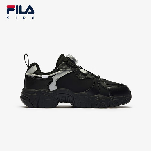 FILA斐乐童鞋儿童跑步鞋2024冬季男女中大童复古猫爪运动鞋 黑/银器灰-BS 内长24.5cm 39 内长24.5cm