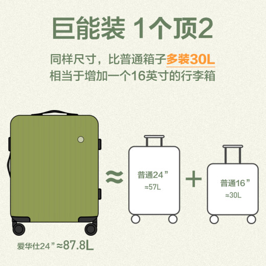 
Avas wear-resistant, scratch-resistant, collision-resistant, large capacity trolley case for business travel, solid durable suitcase, boarding case, frosted avocado green-large capacity expandable 6628 20 inches
