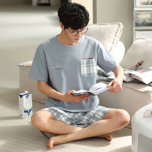 Langsha Pajamas New For Men Summer Algodón puro de algodón corto de manga corta Casa para hombres para hombres algodón delgado de algodón de gran tamaño 2290 679 Pantalones cortos de manga corta L [recomendado 110-130 Jin [Jin es igual a 0,5 kg] desgaste]