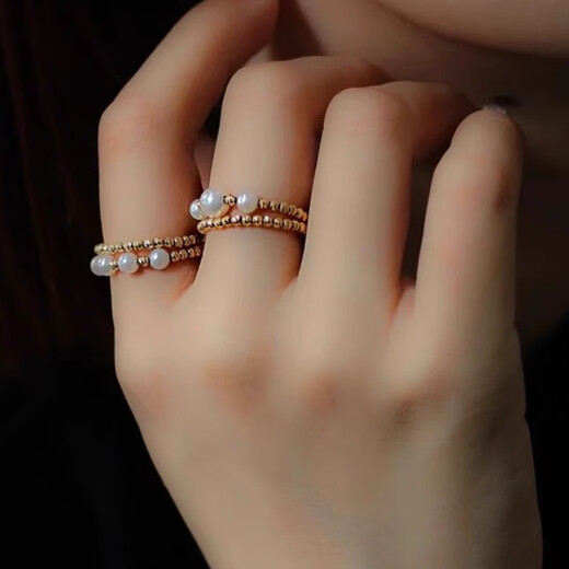 DYN French design luxury natural freshwater pearl ring for women 18k gold light luxury fashion double layer ring temperament bracelet five pearls