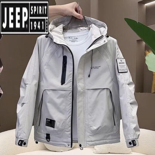 吉普（JEEP）男士外套秋冬季新款棉衣流行时尚潮牌宽松连帽工装夹棉夹克冲锋衣 黑色 3XL