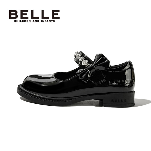 百丽童鞋女童黑皮鞋演出鞋春秋儿童学生鞋乐福鞋中大童单鞋 黑色28