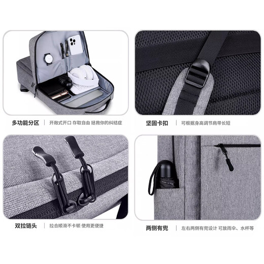 Lenovo Laiku Computer Bag Backpack Business Commuting Large Capacity 15.6-inch Laptop Game Laptop Bag Student School Bag B001 (Light Gray)