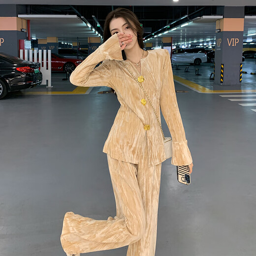 Pier Cardin Pequeño traje informal de fragancia para mujeres en la primavera y otoño de la moda europea pantalones de pierna ancha de dos piezas